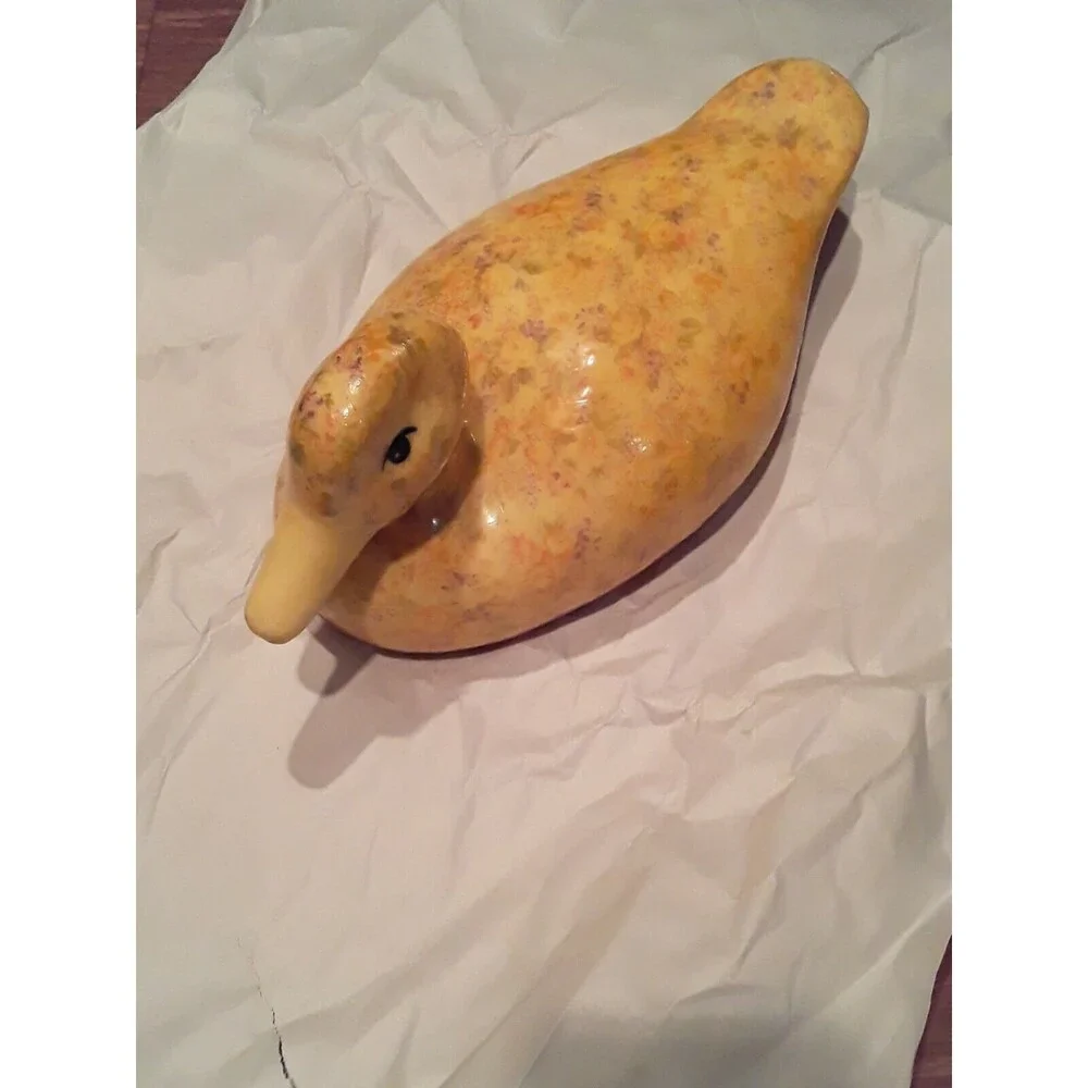 Vintage Decoupage Ceramic Yellow Duck with Flowers